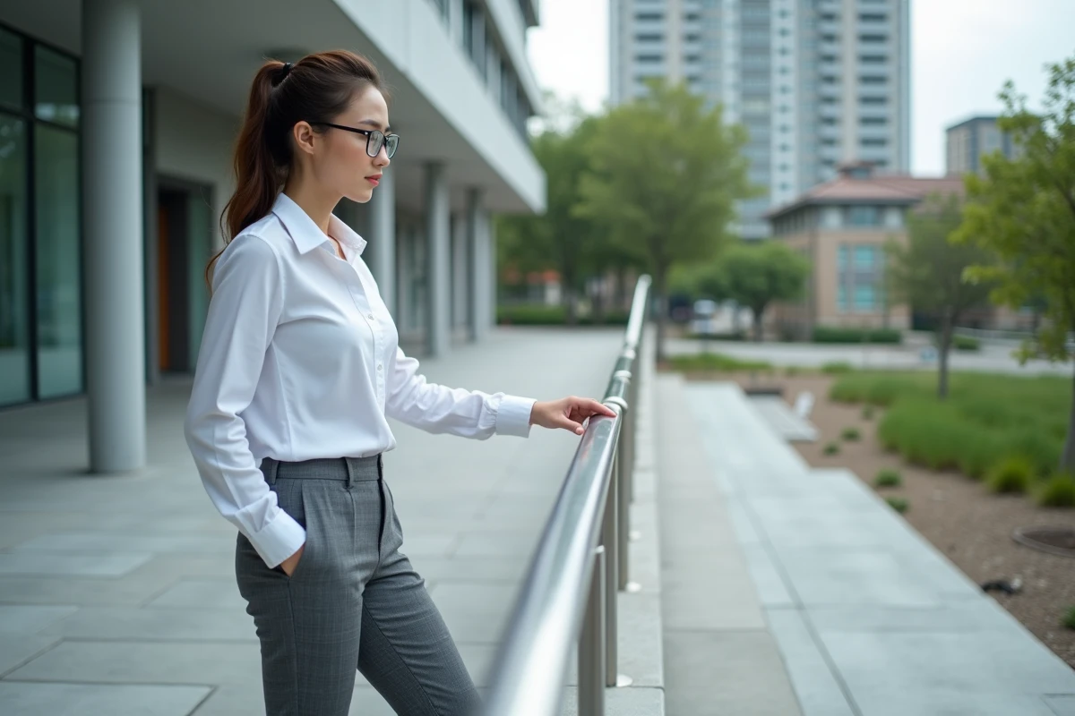 Jeune architecte en blanc et gris près d