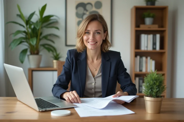 Femme confiante en bureau immobilier moderne