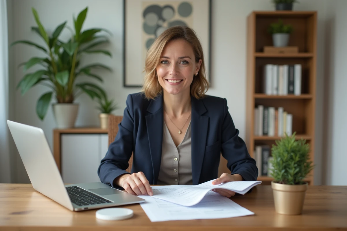 Femme confiante en bureau immobilier moderne