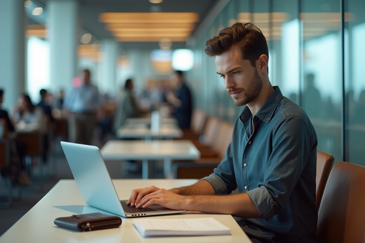 Jeune homme travaillant sur un ordinateur à l